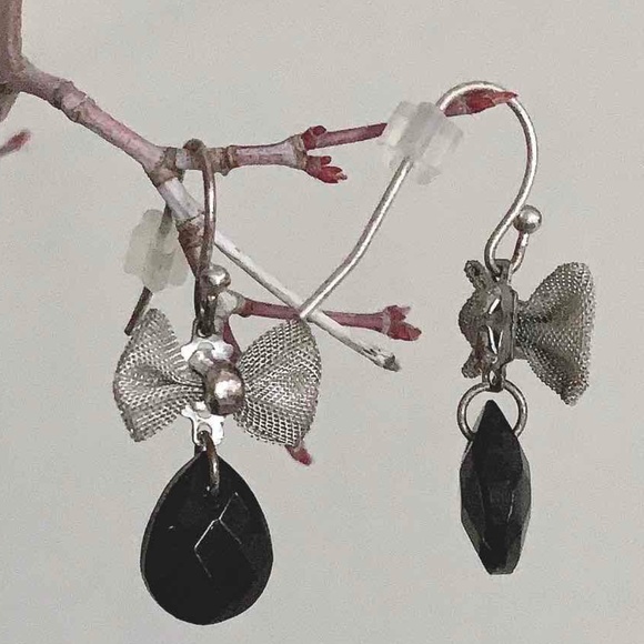 Black Crystal Bow Tie Earrings - Picture 3 of 3
